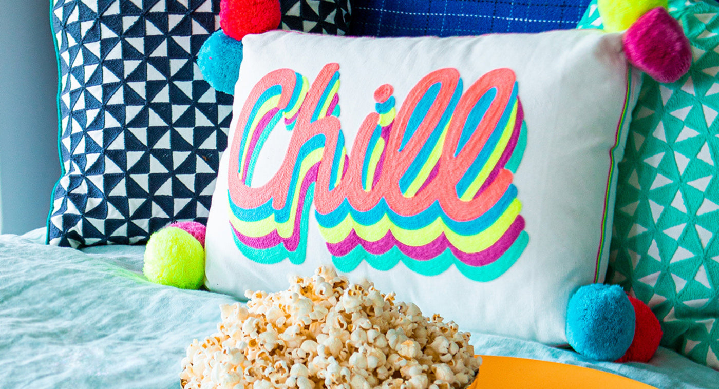 Chill Cushion with colourful pom poms
